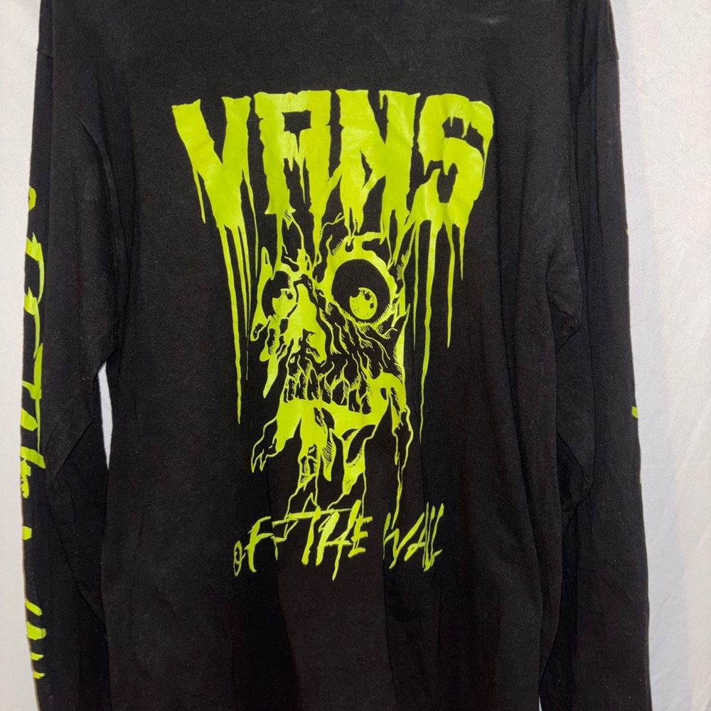 Vans Black Shirt with Neon Green Graphic Glaring Eyes